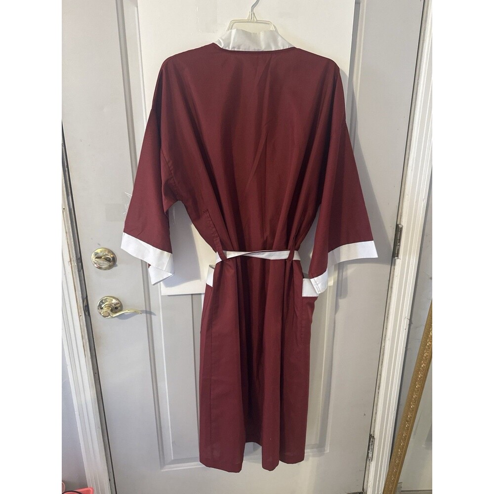 Vintage Christian Dior Monsieur Robe Burgundy Ivory Shawl Collar Belted One Size - Picture 2 of 7